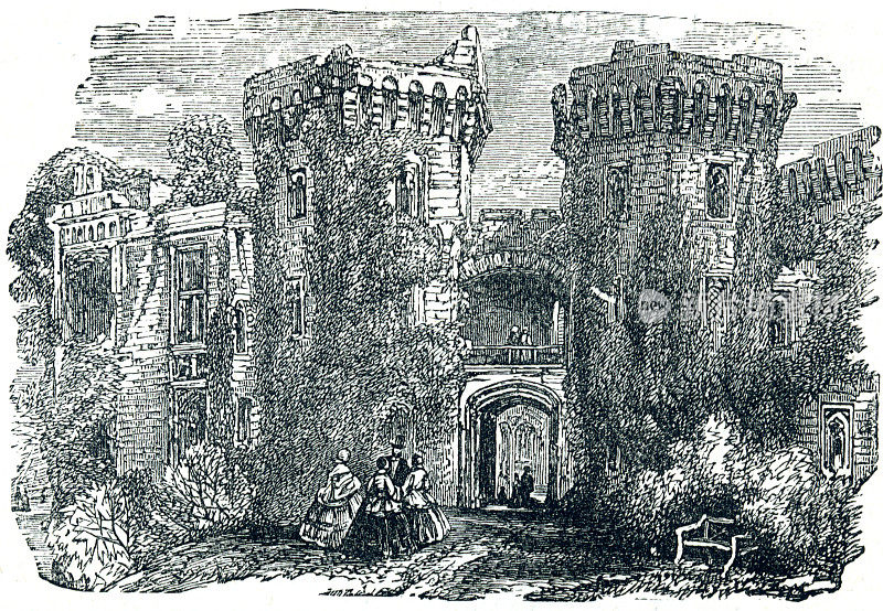 拉格兰城堡，蒙茅斯郡，威尔士- 19世纪插图